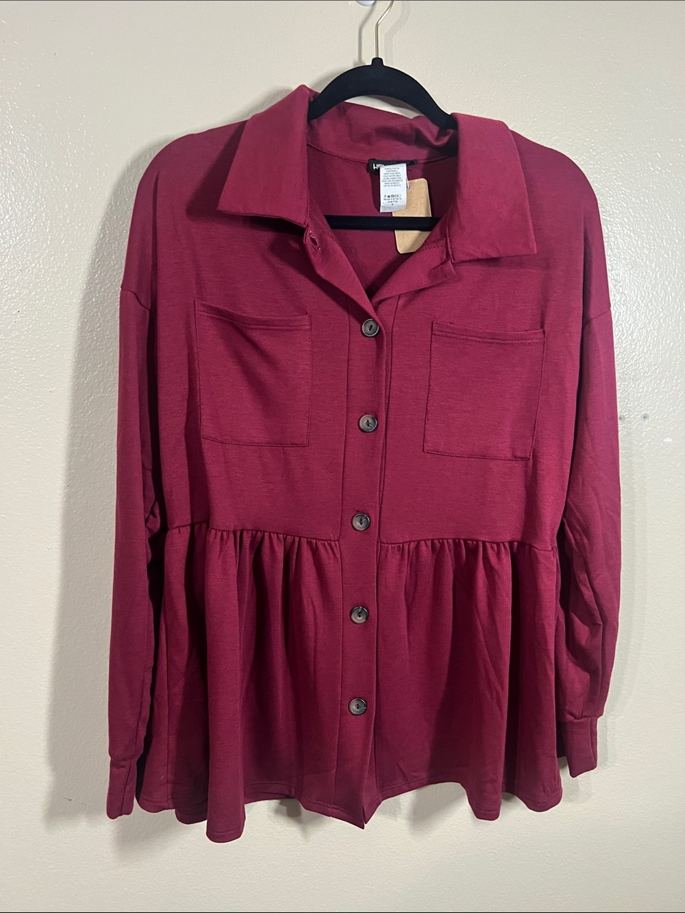 HEIMISH USA Burgundy Peplum Button-Down Shirt